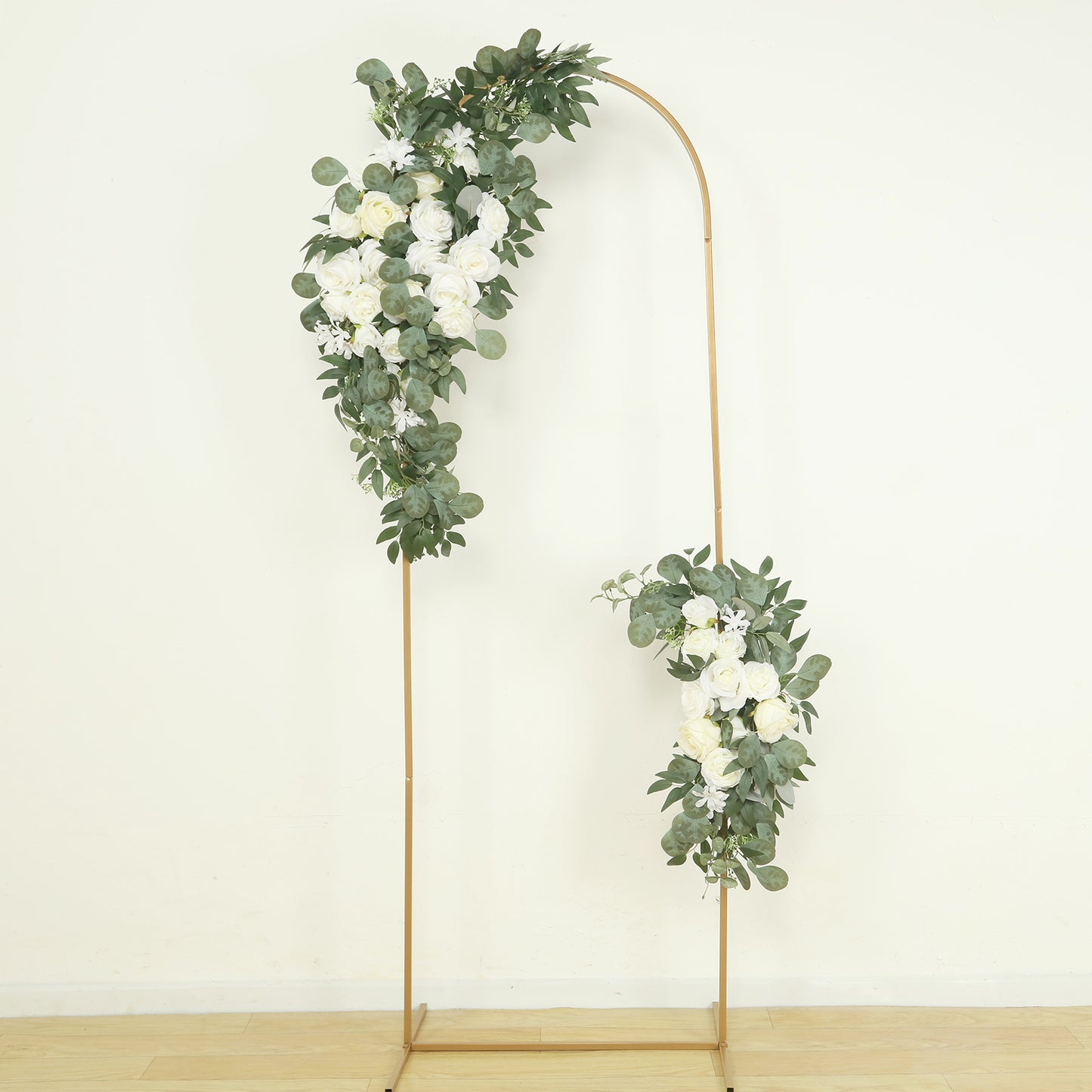 Set of 2 Silk Rose Floral Swag Wedding Arch Flowers in White with Eucalyptus Leaves, Large Artificial Flower Arrangement Garlands - 24",42"
