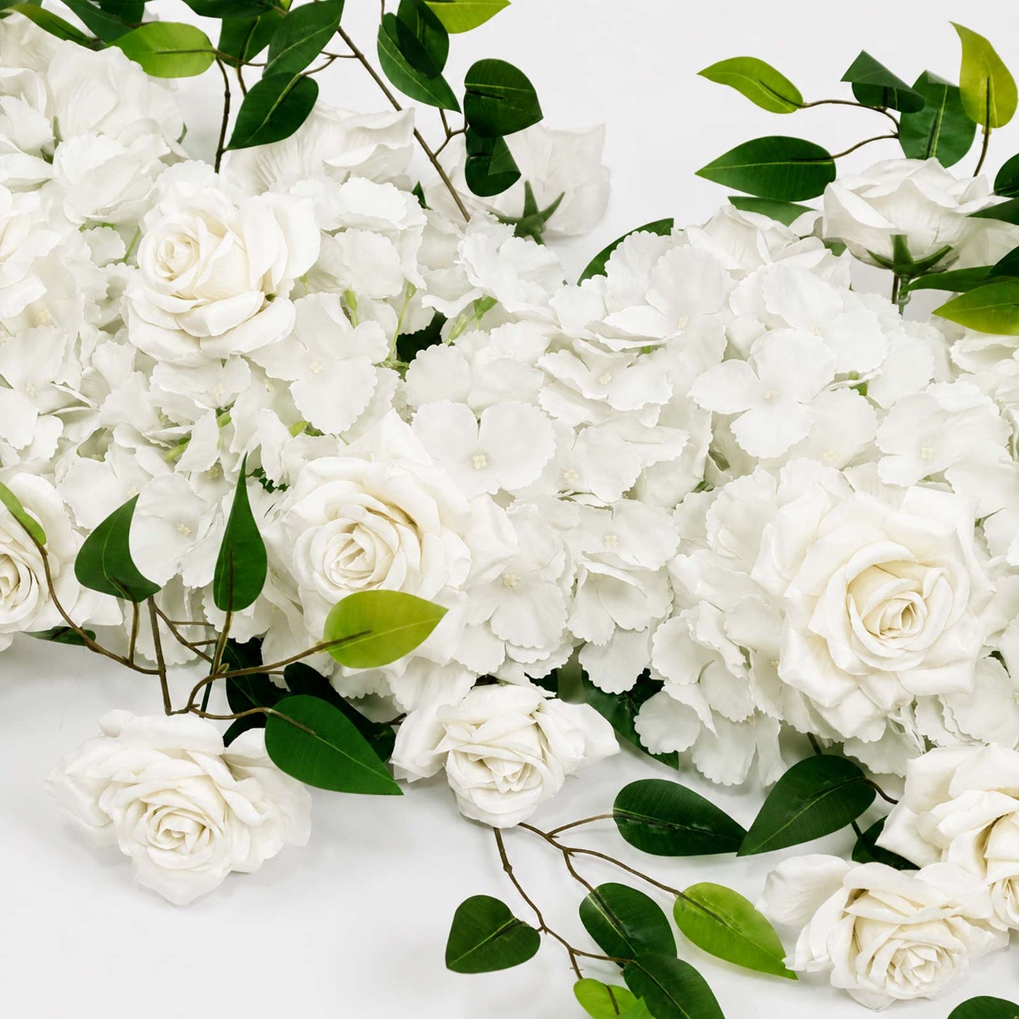 2 Pack Floral Swags for Wedding Arch, Artificial Silk White Rose & Hydrangea Flowers with Leaves for