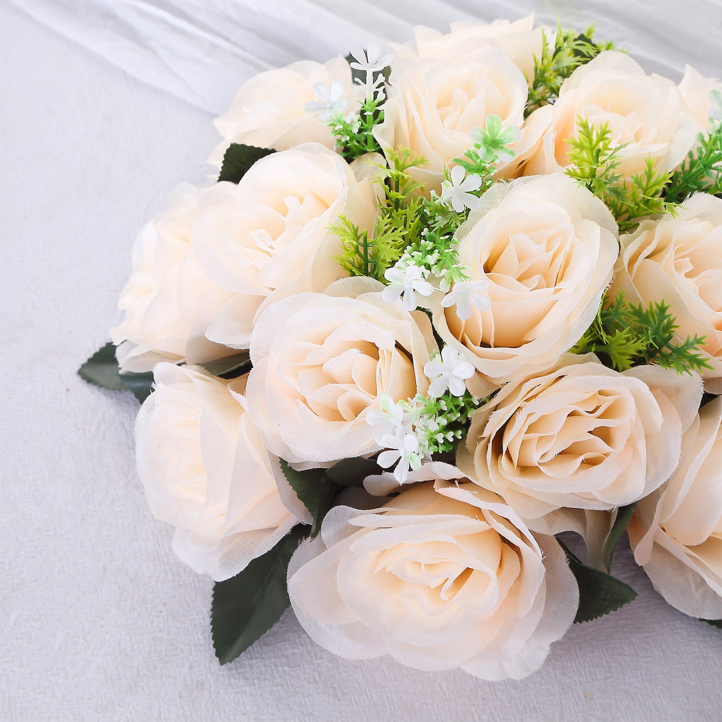 Cream silk rose flower balls for centerpieces, perfect for floral arrangements.