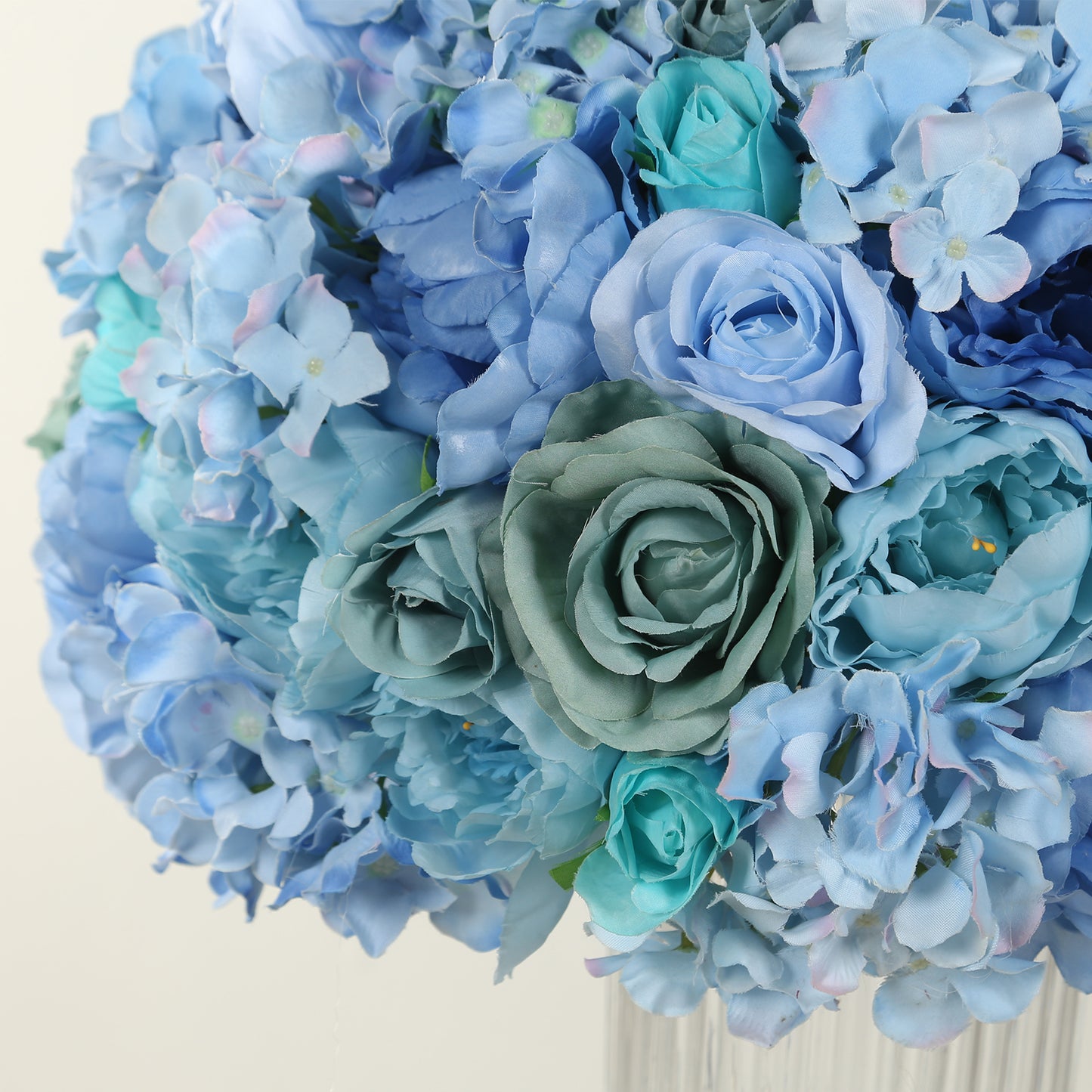 Pre-Arranged Silk Rose Wedding Centerpiece, Blue Artificial Rose Flower Balls Arrangement Table Decor - 20"