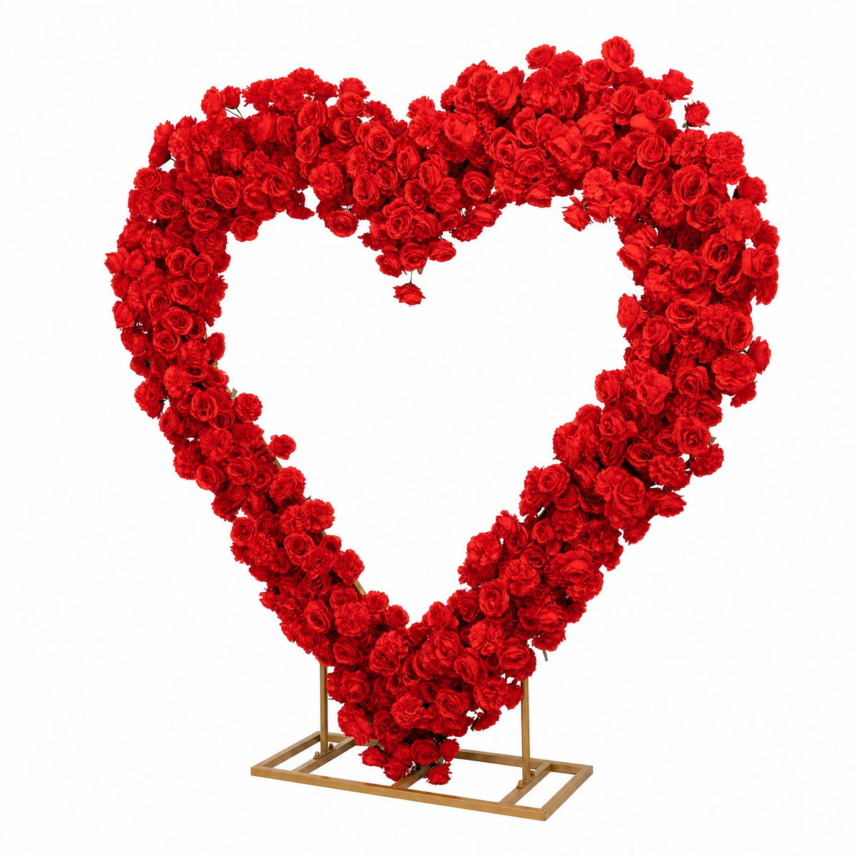 Heart Floral Arch Backdrop – 7ft Red Artificial Silk Rose, Peony & Hydrangea Flower Arrangement for