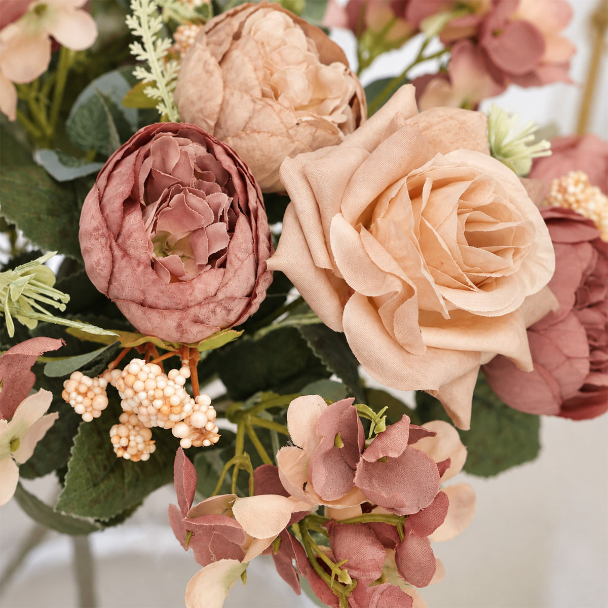 2 Pack Artificial Rose & Peony Floral Arrangements – 12" Natural Silk Bouquets for Weddings & Home D