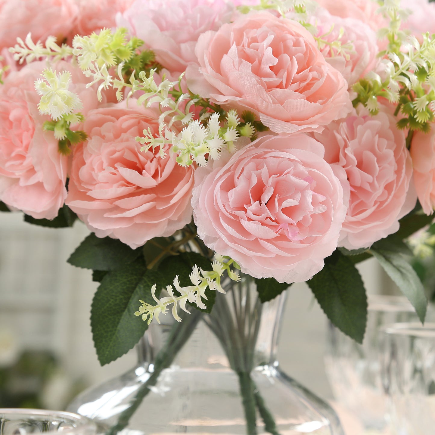 2-Pack Silk Peony Bouquet 14" Blush – Lifelike Artificial Flower Arrangement for Vase Display, Events & Everyday Decor