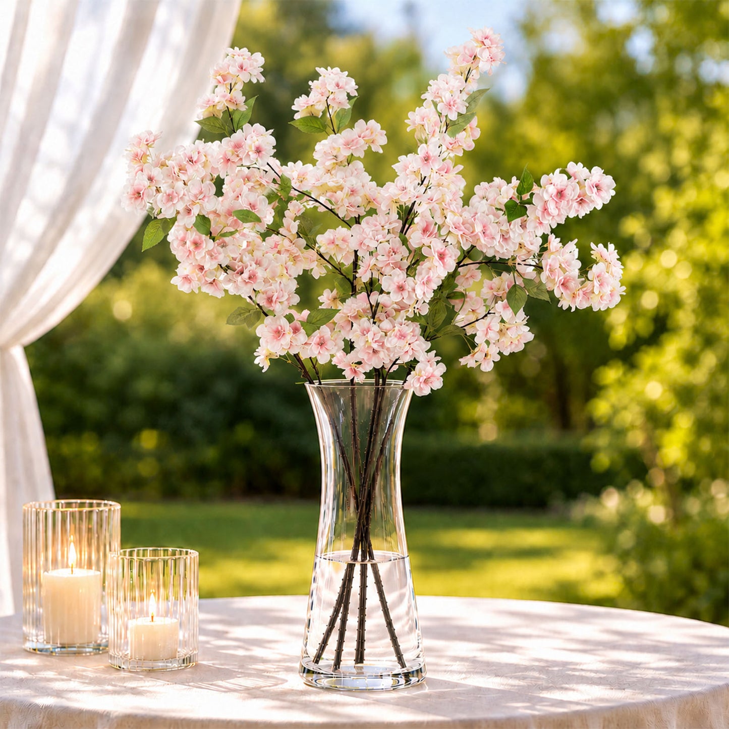 4 Stems Artificial Silk Cherry Blossom Flower Branches Blush – 40" Tall