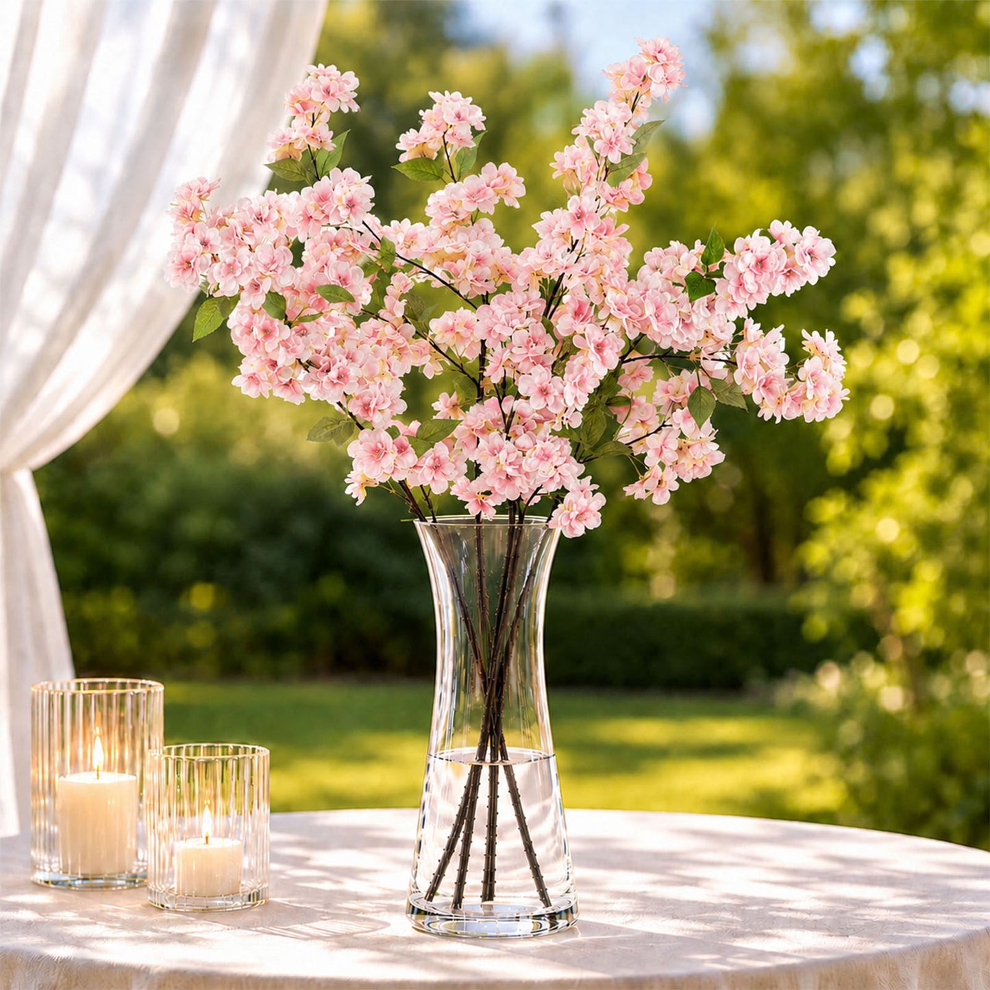 4 Stems Artificial Silk Cherry Blossom Flower Branches Pink – 40" Tall