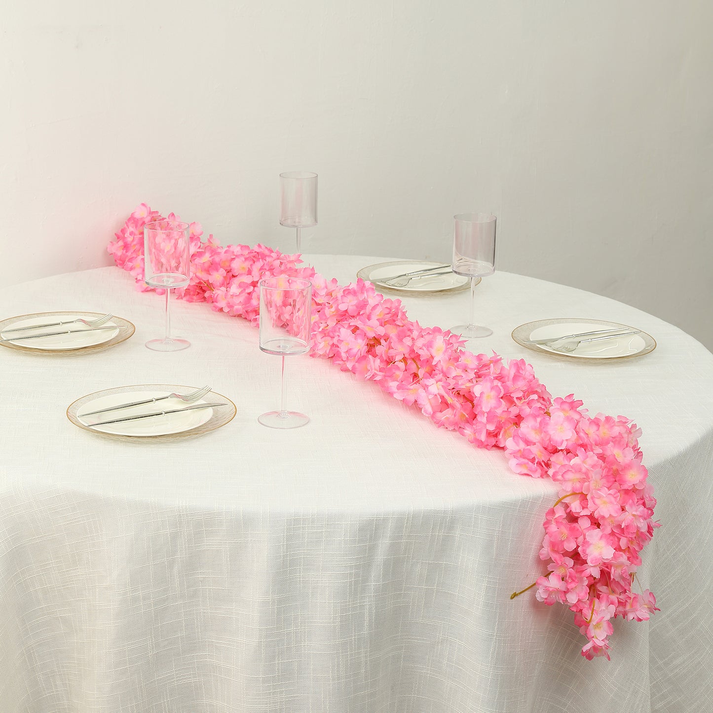 Pink artificial cherry blossom garland, 6ft silk flower decoration.