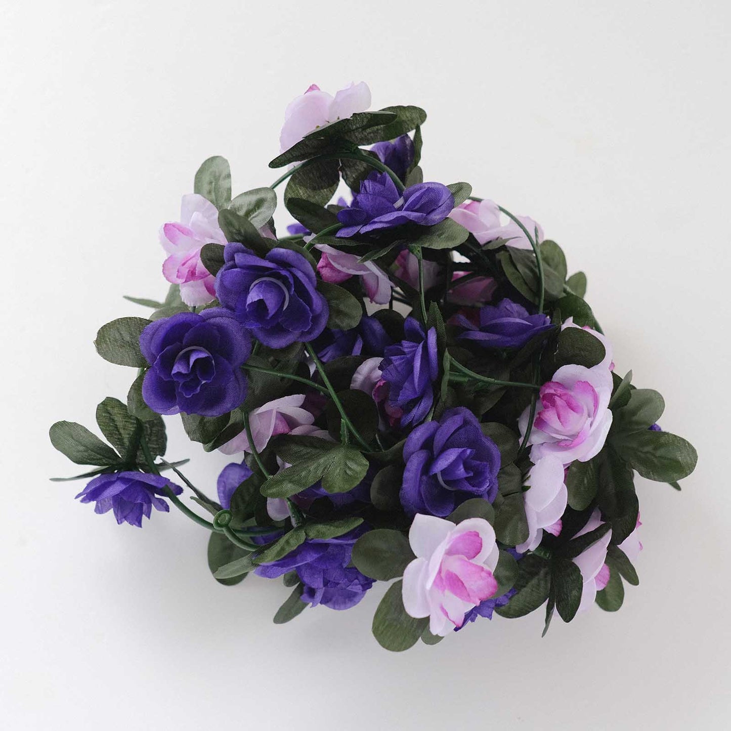 Lavender purple artificial silk flower garland with mini rose vines.