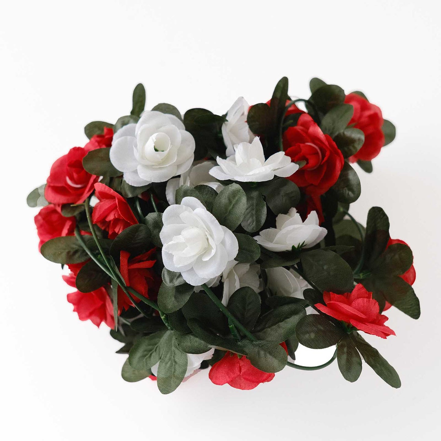 8ft red and ivory artificial silk flower garland with mini rose vines.