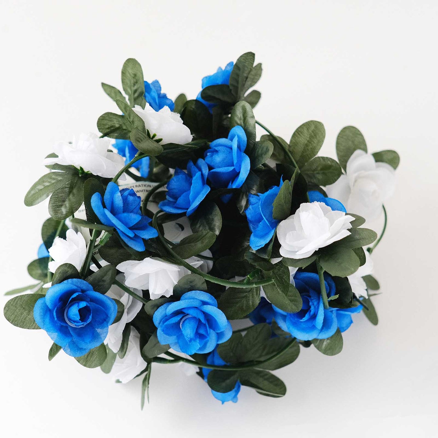 8ft White and Royal Blue Artificial Silk Flower Garland with Mini Roses