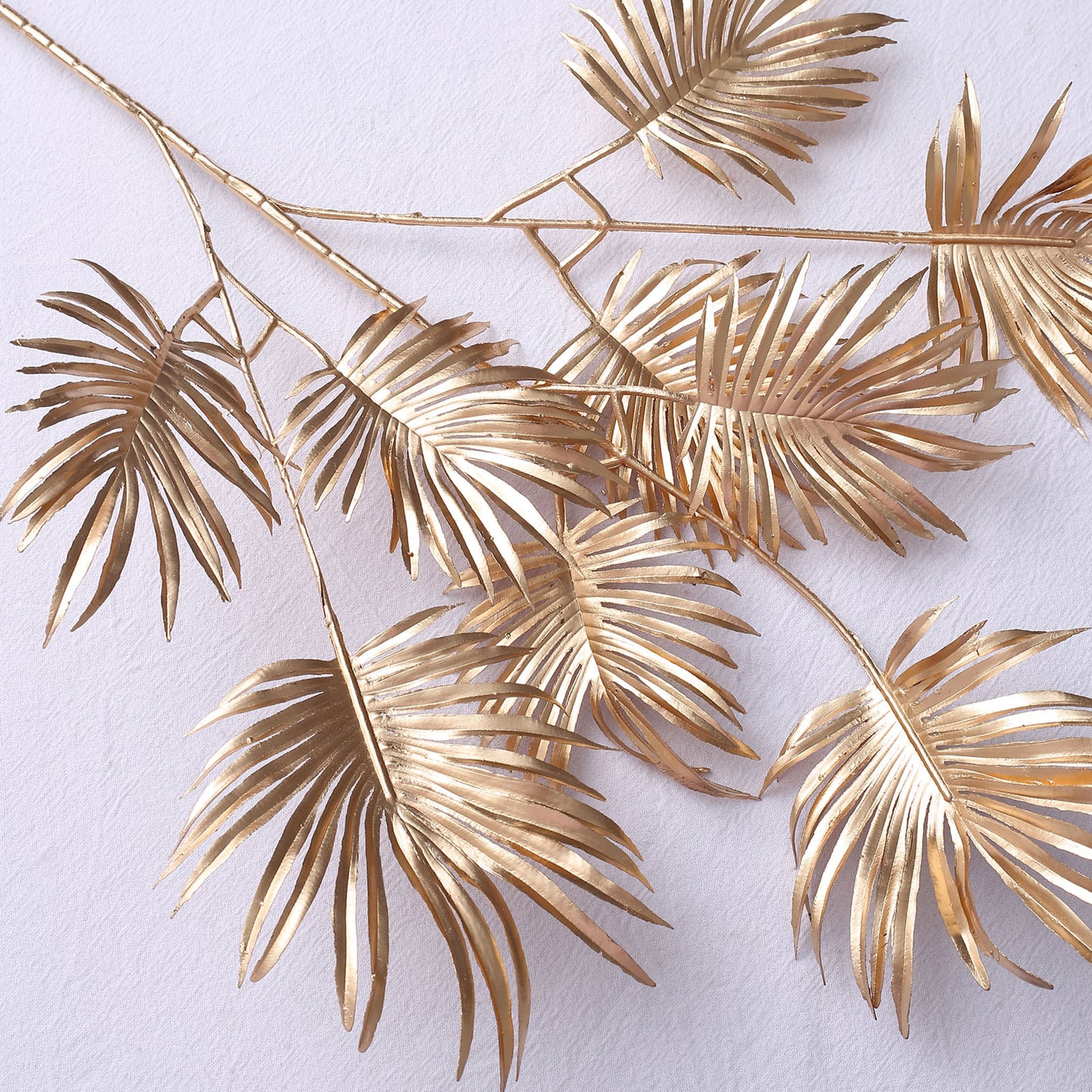 3 Pack | 24" Metallic Gold Artificial Plant Leaf Vase Fillers, Faux Palm Leaf Branches