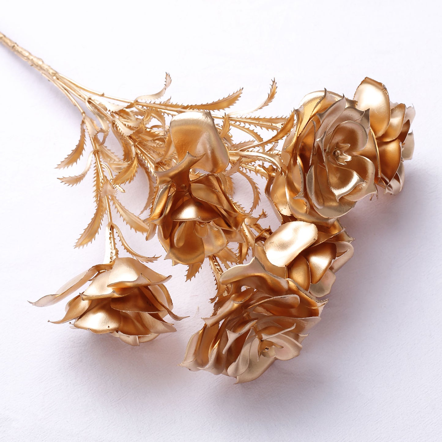 18" Metallic Gold Faux Rose Bouquet - Artificial Floral Arrangement