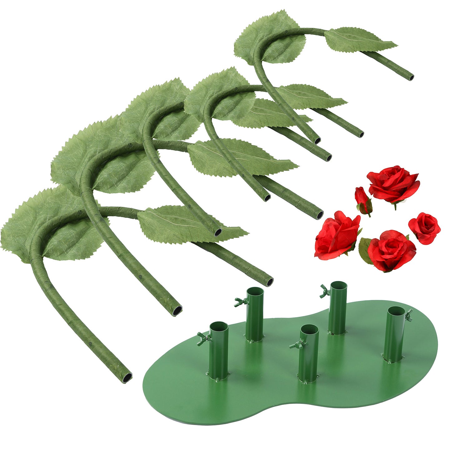 Giant Paper Rose Floor Display Set, 5 Pcs Long Stem Roses with Bud & Metal Base, 6ft, Red - Freestan