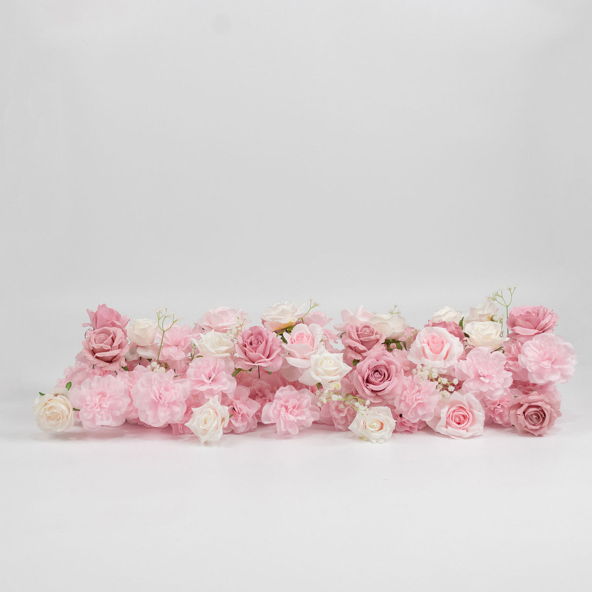 Pre-Arranged Silk Flower Table Runner 40"x16" – Mix Blush Roses, Hydrangeas & Baby's Breath for Wedd