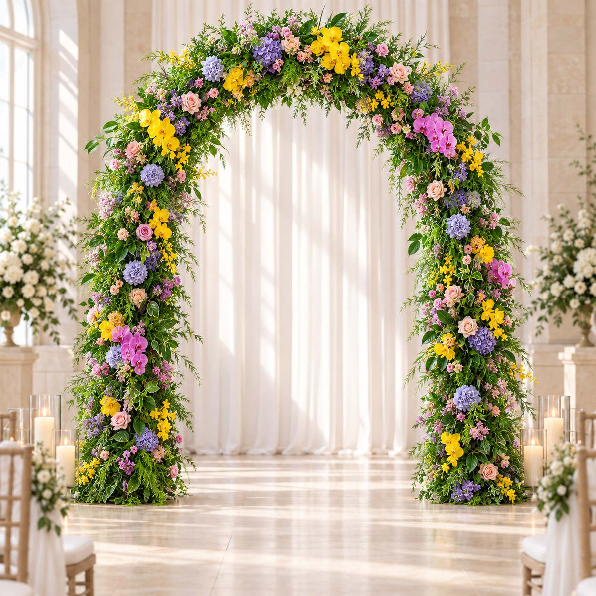 80"x18" Pre-Arranged Silk Flower Runner – Artificial Roses, Hydrangeas & Orchids with Lush Greenery