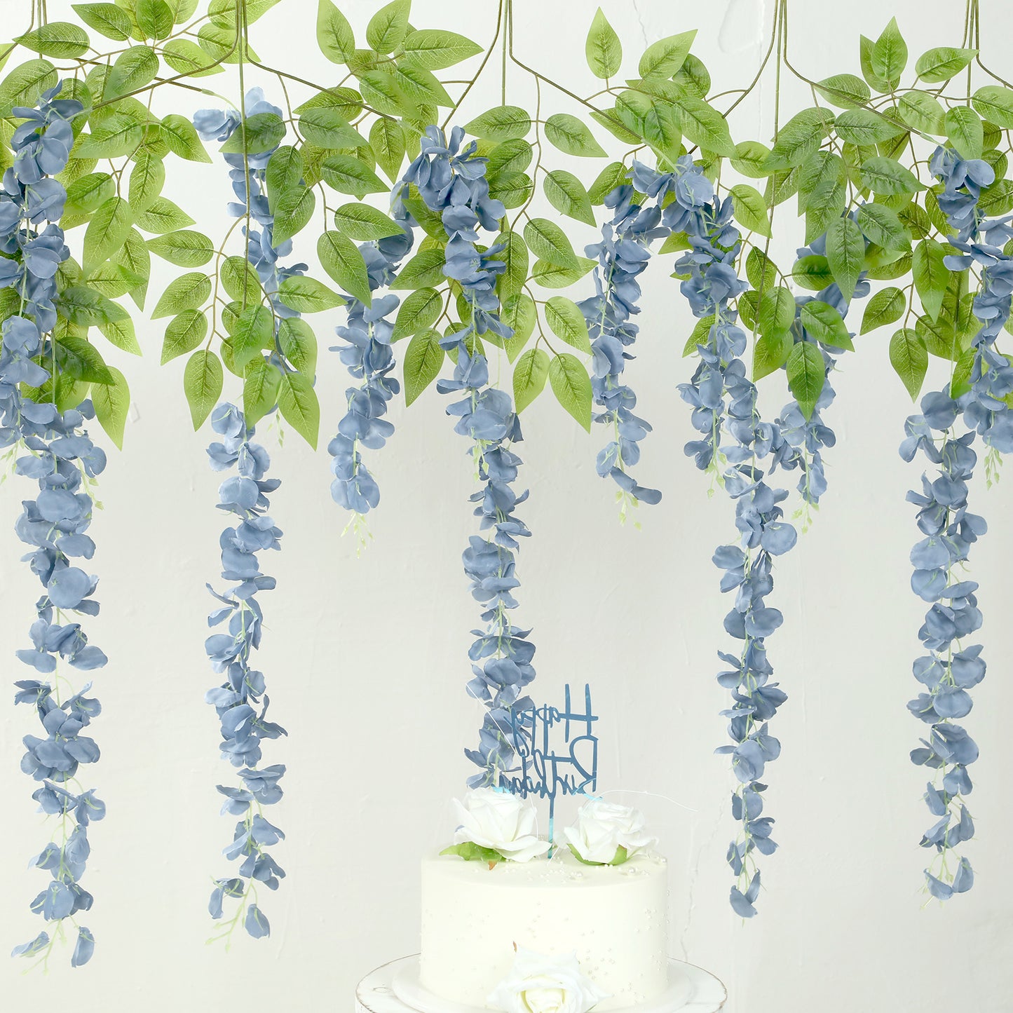 5 Pack 44" Silk Hanging Wisteria Flower Garland Vines in Dusty Blue, 3 Strands in 1 Bush
