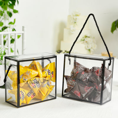 25 Pack Clear PVC Favor Boxes with Black Trim and Rope Handles 25 Pack Clear PVC Favor Boxes with Black Trim and Rope Handles