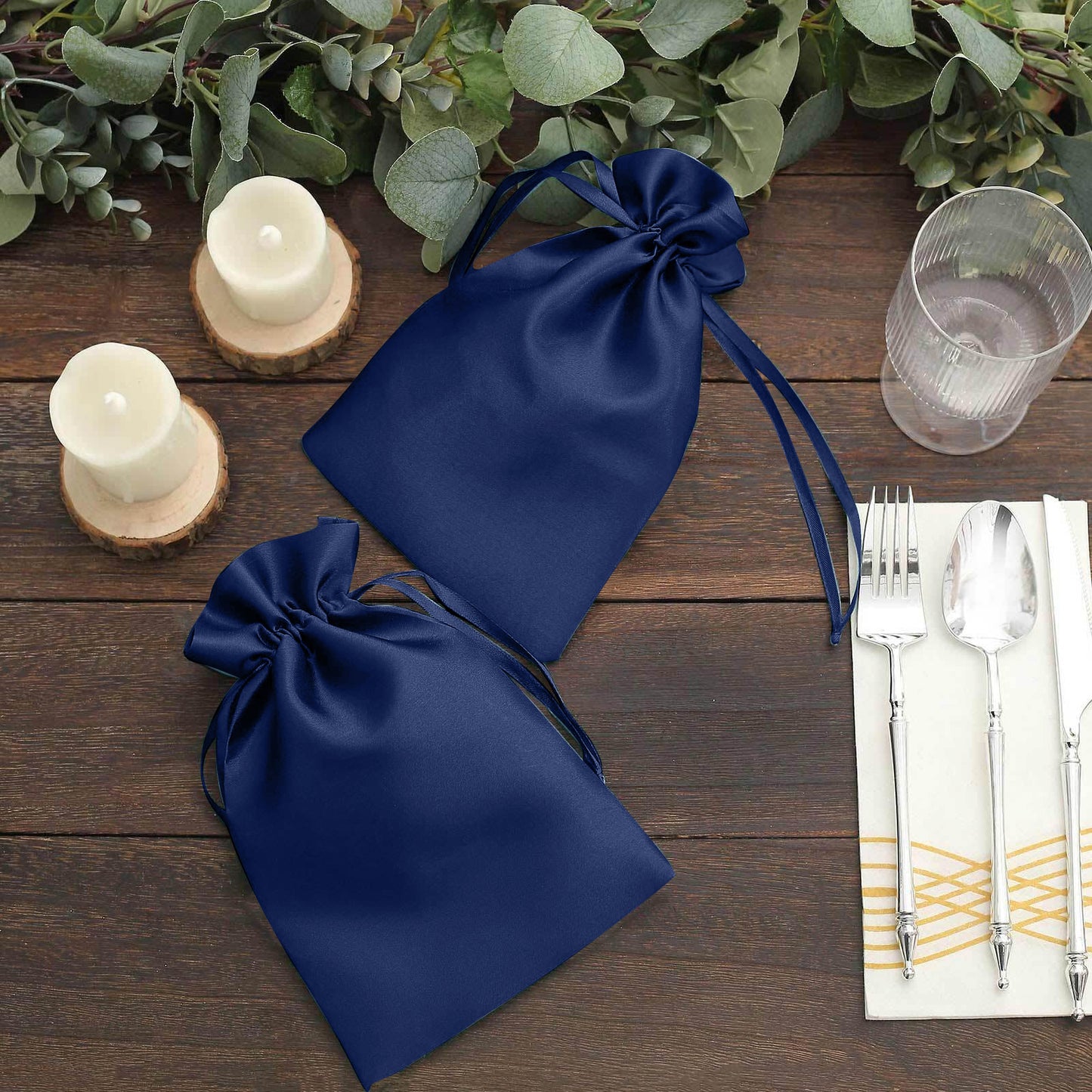 60 Pack 6"x9" Navy Blue Satin Wedding Party Favor Bags, Drawstring Pouch Gift Bags