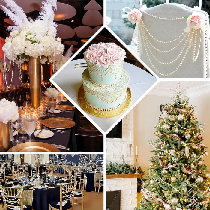 Gold pearl beaded garland for wedding chair decor.
