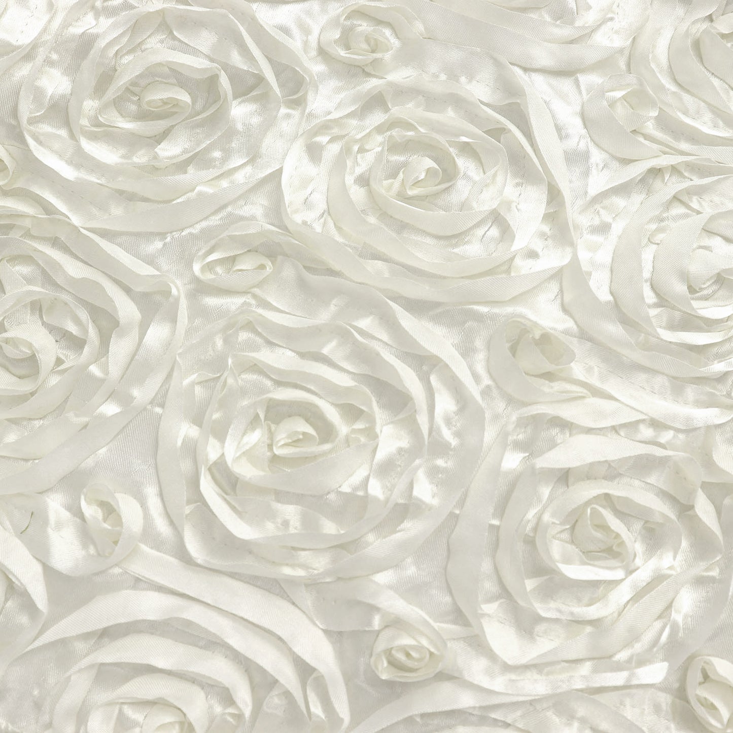 Ivory satin rosette curtain drapes for event backdrop.