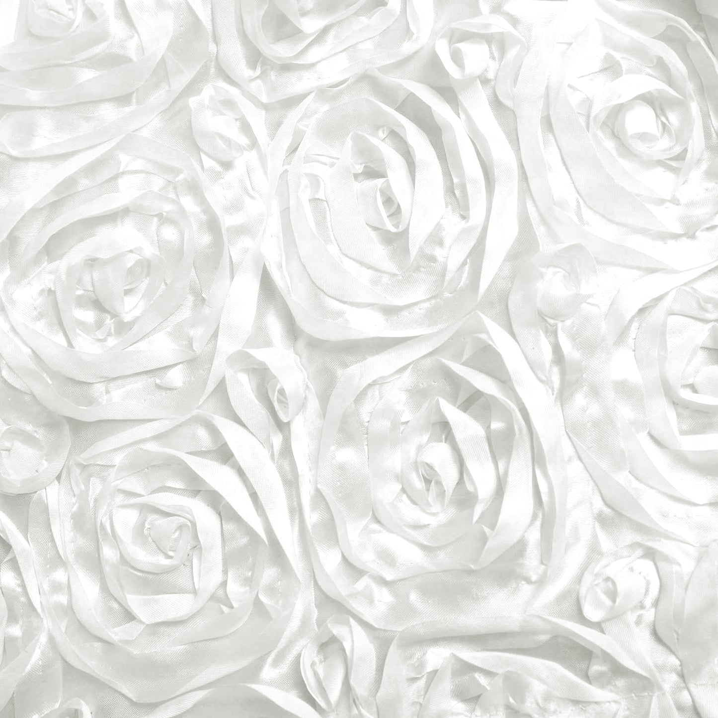 White satin rosette event curtain drapes backdrop panel.