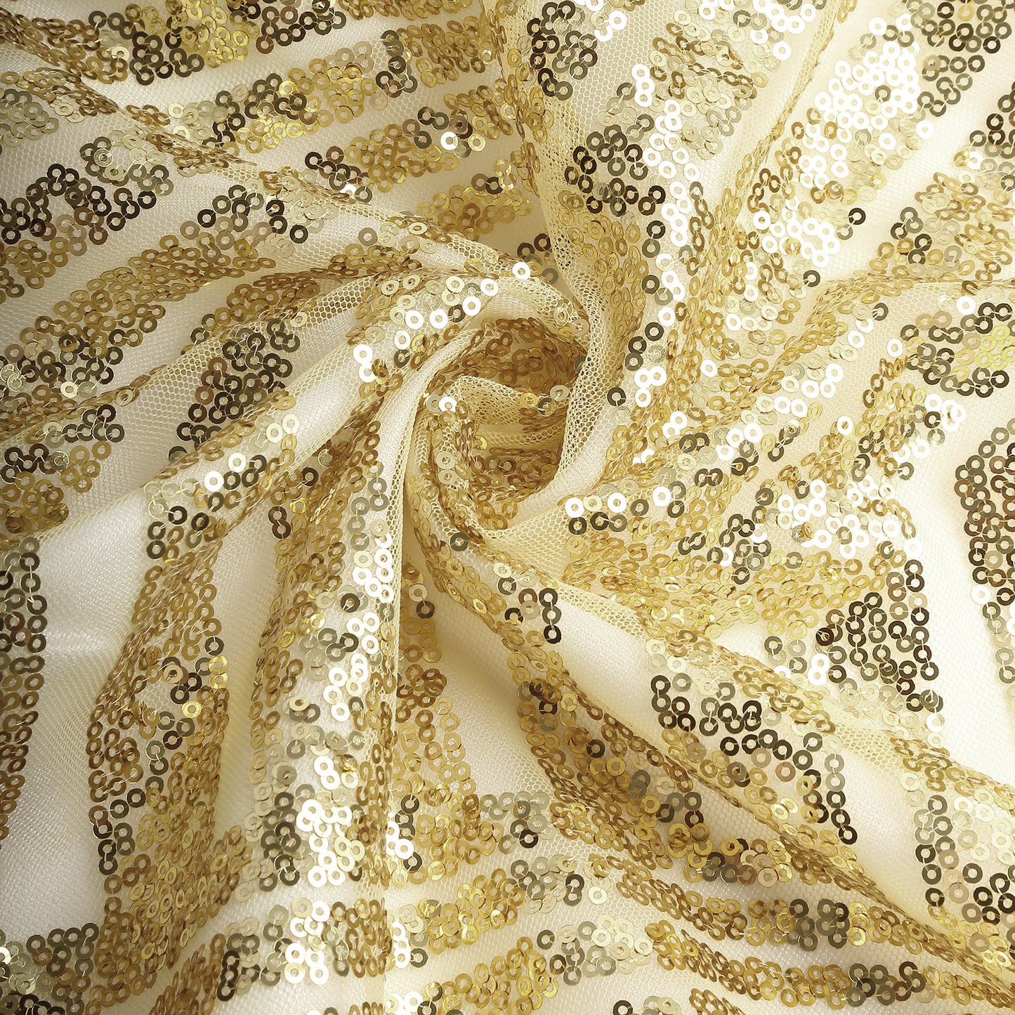 Gold geometric sequin event curtain drapes with satin backing.