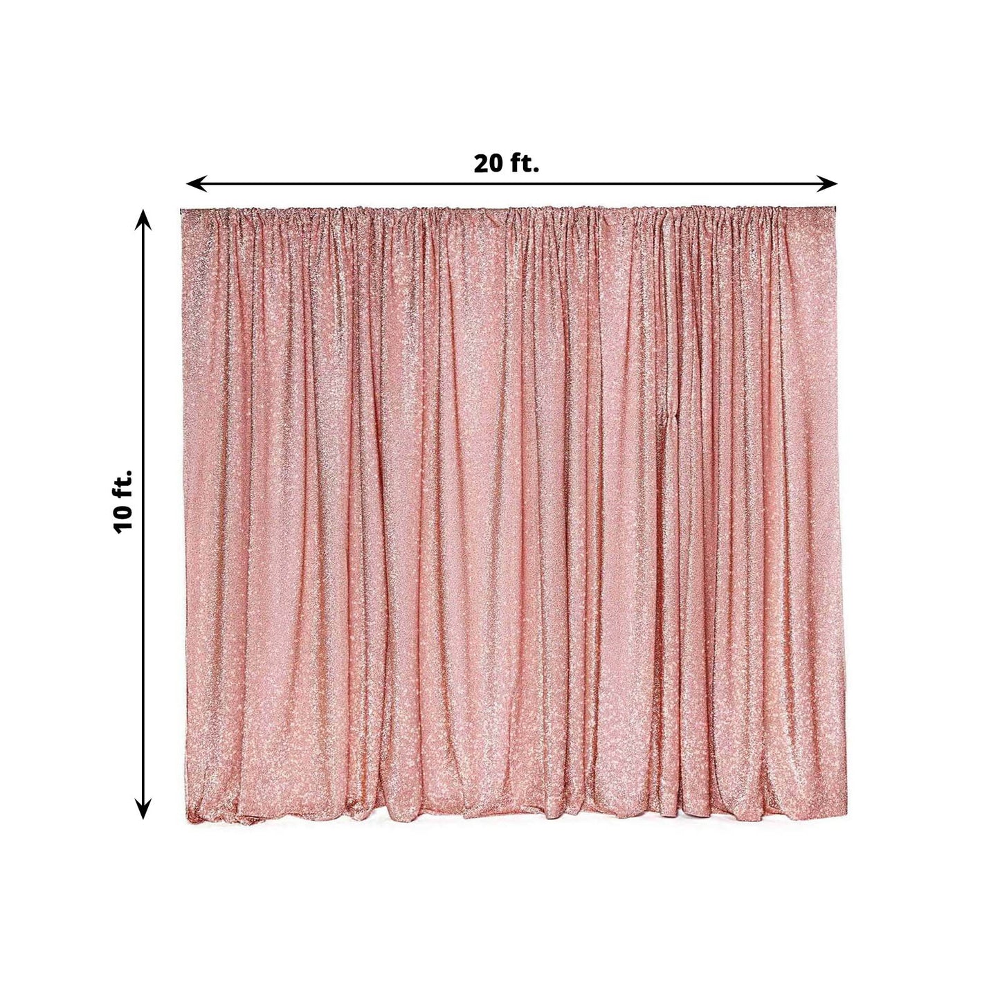 Rose gold metallic shimmer tinsel event curtain drapes backdrop panel.