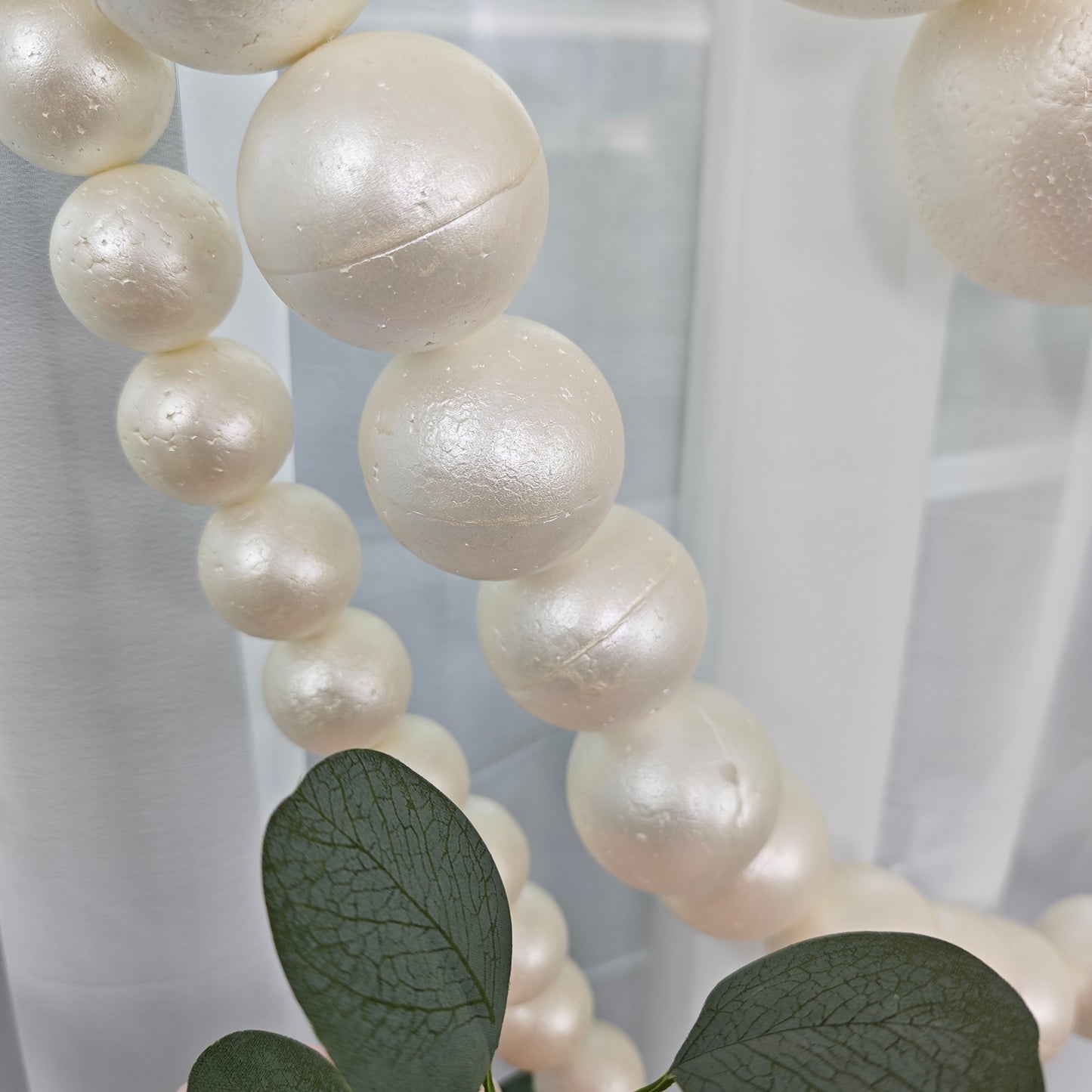 Foam Pearl Garland White 7.5ft Long with 40 Count 2" Pearls - Hanging Strand for Backdrop Decor