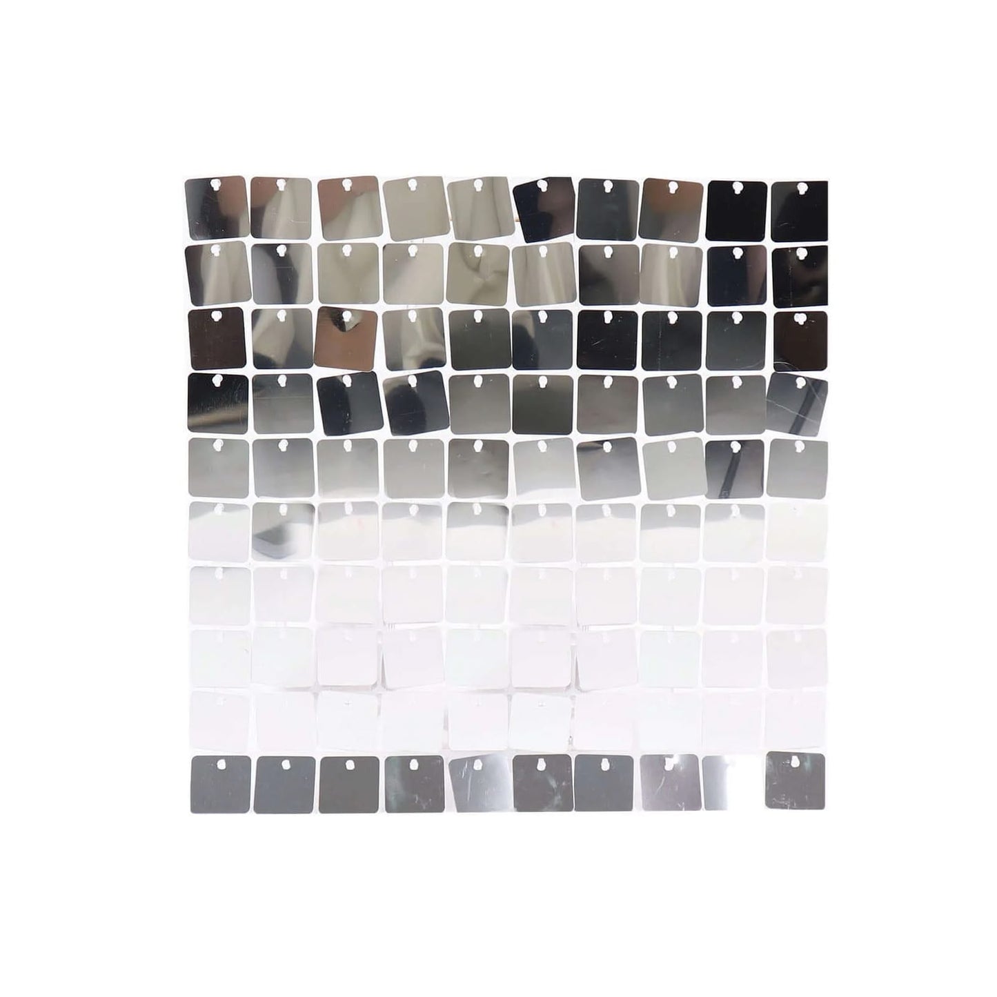 Shiny silver square sequin backdrop panels for party decor.