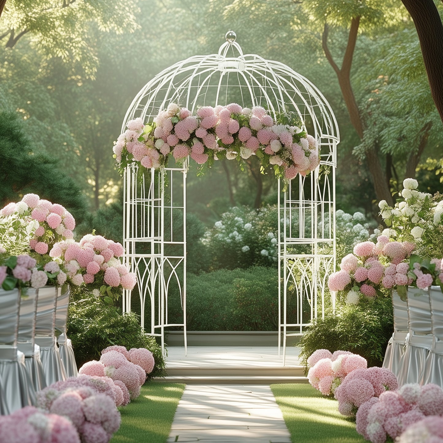 10ft White Metal Birdcage Ceremony Arch – Garden Gazebo Pergola Arbor Trellis for Outdoor Weddings, Vines & Flowers