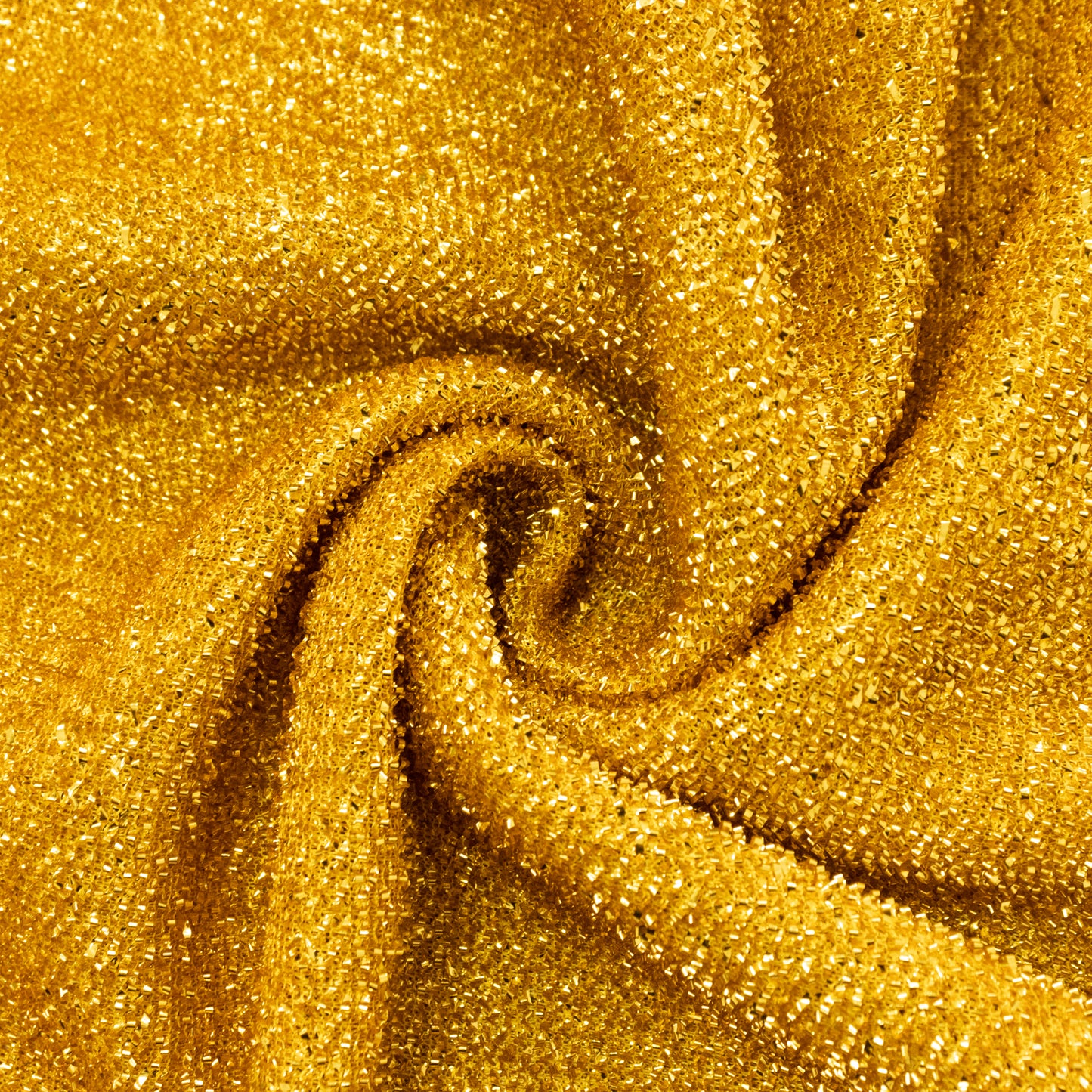 Gold shimmer tinsel spandex backdrop stand cover for weddings.