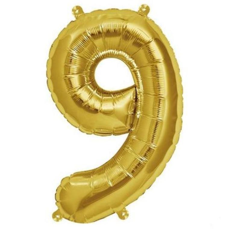 Gold number balloon, shiny metallic mylar foil, perfect for celebrations.