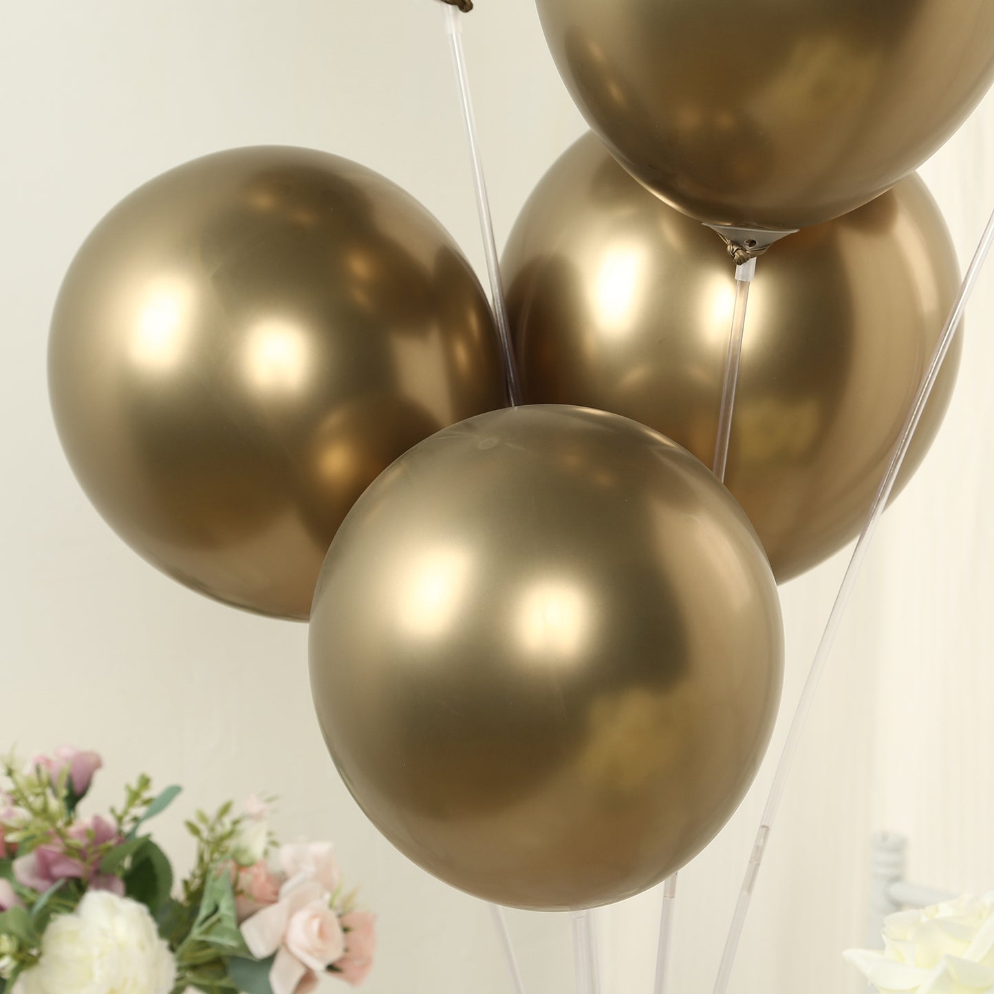 Chrome champagne biodegradable latex balloons in a thick, eco-friendly design.