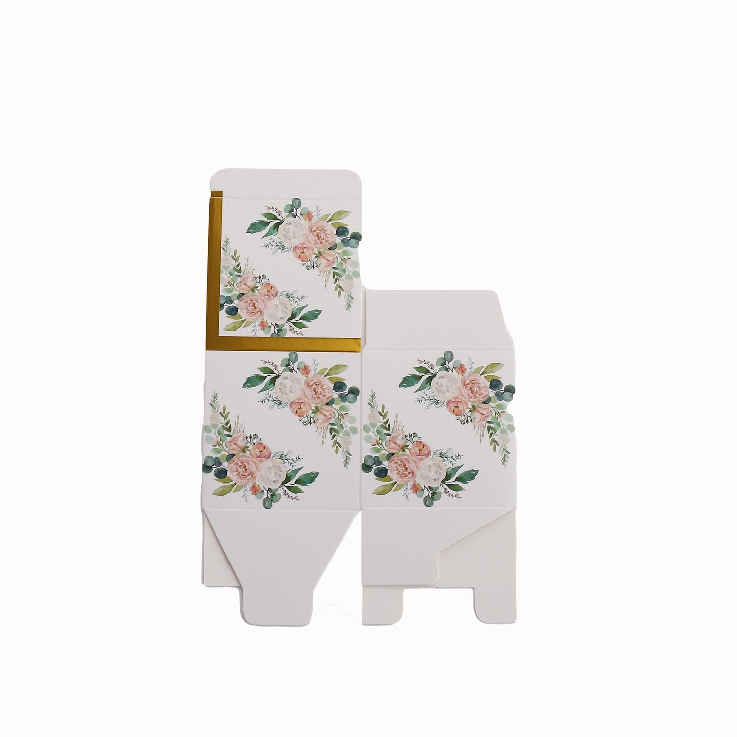 25 Pack White Pink Peony Flowers Print Paper Favor Boxes with Gold Edge, Cardstock Party Shower Candy Gift Boxes - 3"x3"x3"