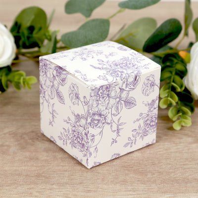 Party Favor Gift Boxes in French Toile Pattern - White and Lavender Party Favor Gift Boxes in French Toile Pattern - White and Lavender