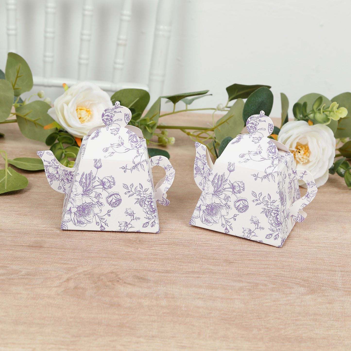25 Pack 5"x4" Mini Teapot Favor Boxes – White Lavender French Toile Design Gift Boxes