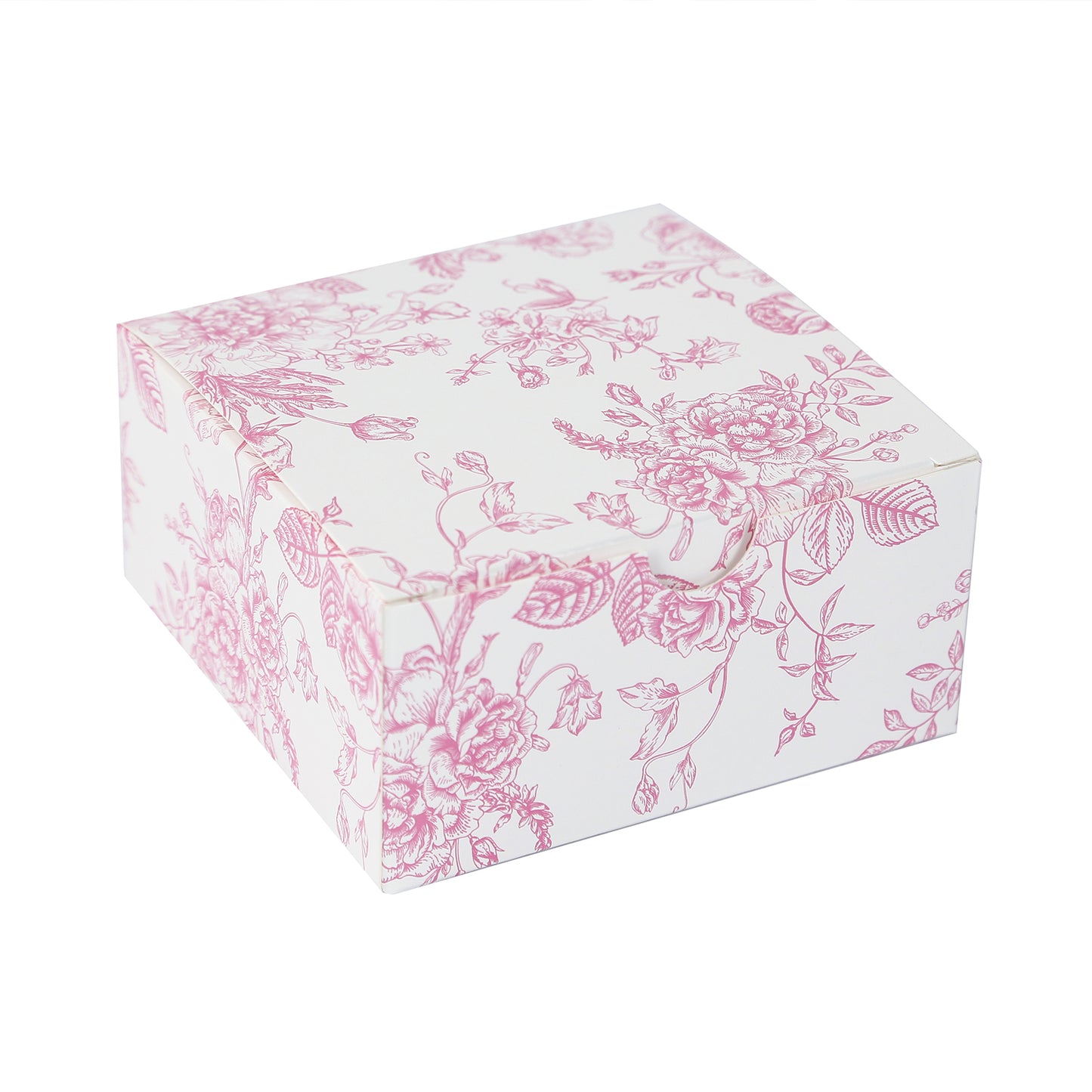 25 Pack Party Favors Boxes in French Toile Pattern, Matte Pink and White Candy Gift Boxes - Cardstock Paper - 4"x4"x2"