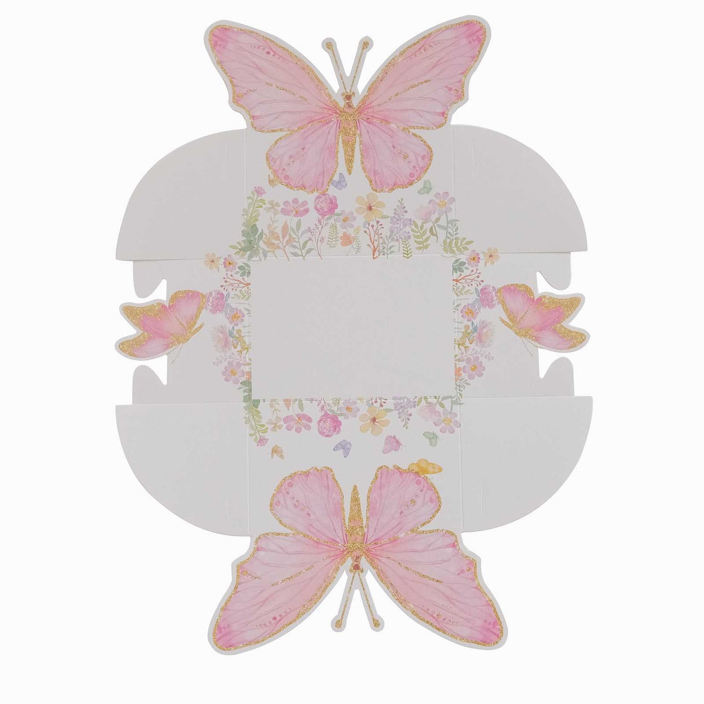 25 Pack White Pink Glitter Butterfly Theme Paper Serving Trays, Floral Print Disposable Snack Food Trays - 6"x7"