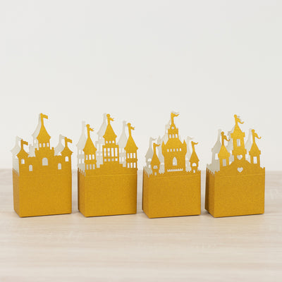 Glittering Gold Princess Castle Favor Boxes Glittering Gold Princess Castle Favor Boxes