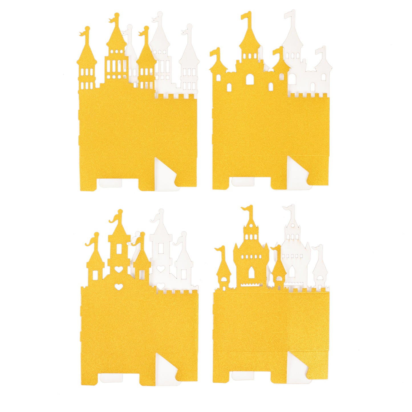 20 Pack Gold Glitter Fairy Tale Castle Favor Boxes, Princess Theme Cardstock Paper Candy Boxes Party Decorations - 3.5"x2"x6.5"