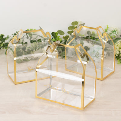 25 Pack Clear PVC Tote Gift Boxes with Gold Trim 25 Pack Clear PVC Tote Gift Boxes with Gold Trim