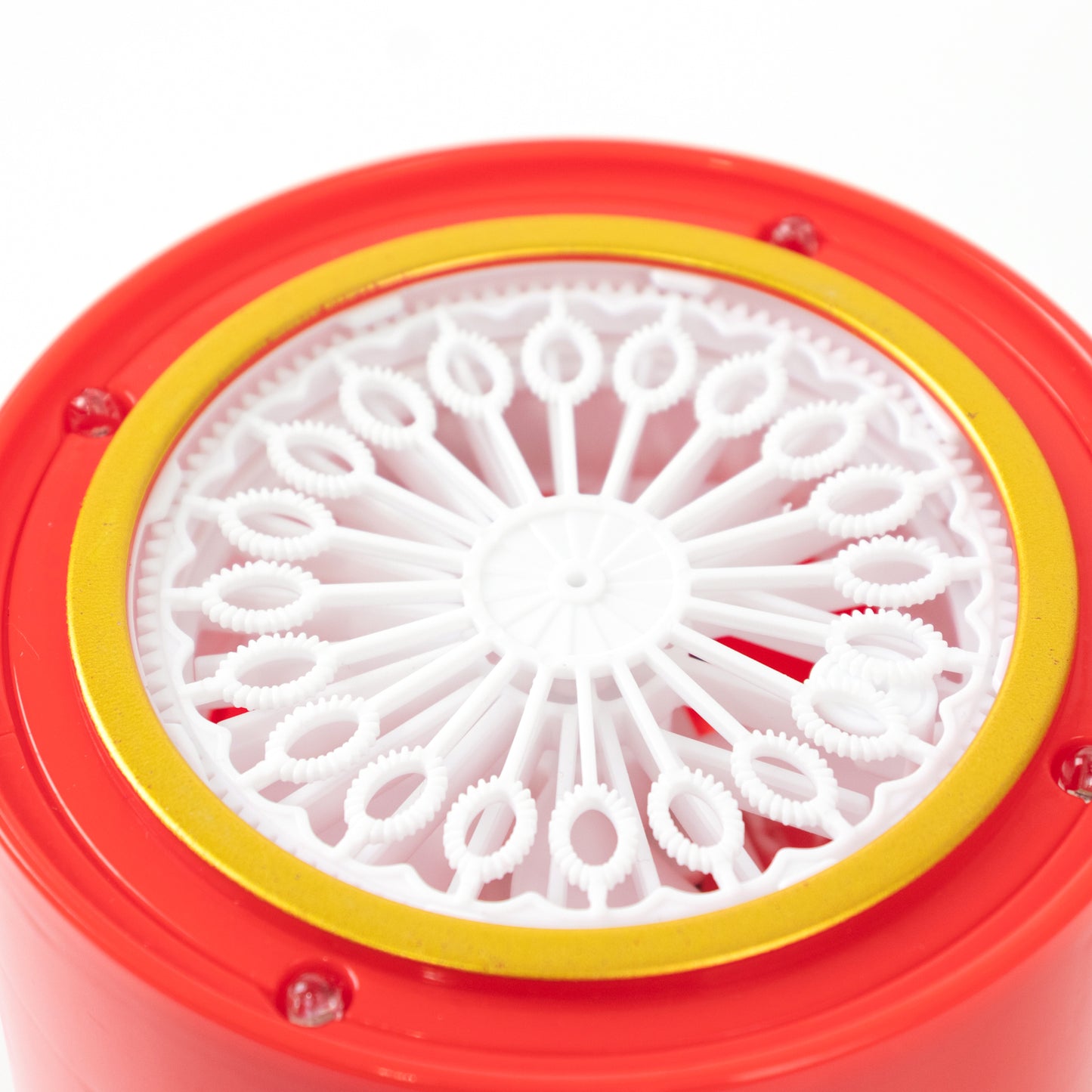 Red Fireworks Bubble Machine with RGB Lights and Realistic Sound for Kids.