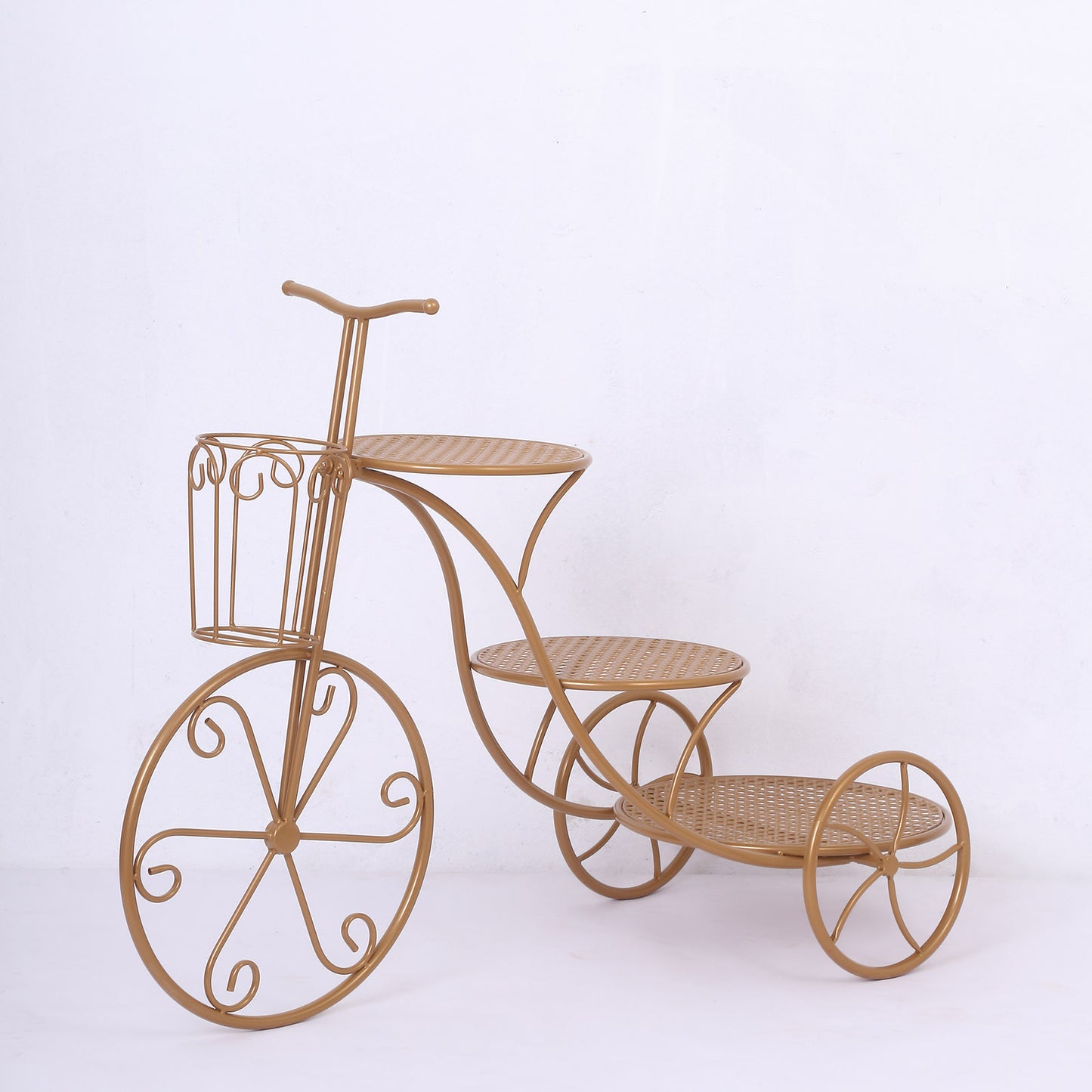 40" 3-Tier Gold Metal Bicycle Cupcake Dessert Display Stand With Mesh Trays, Multi-layered Wedding Cake Stand