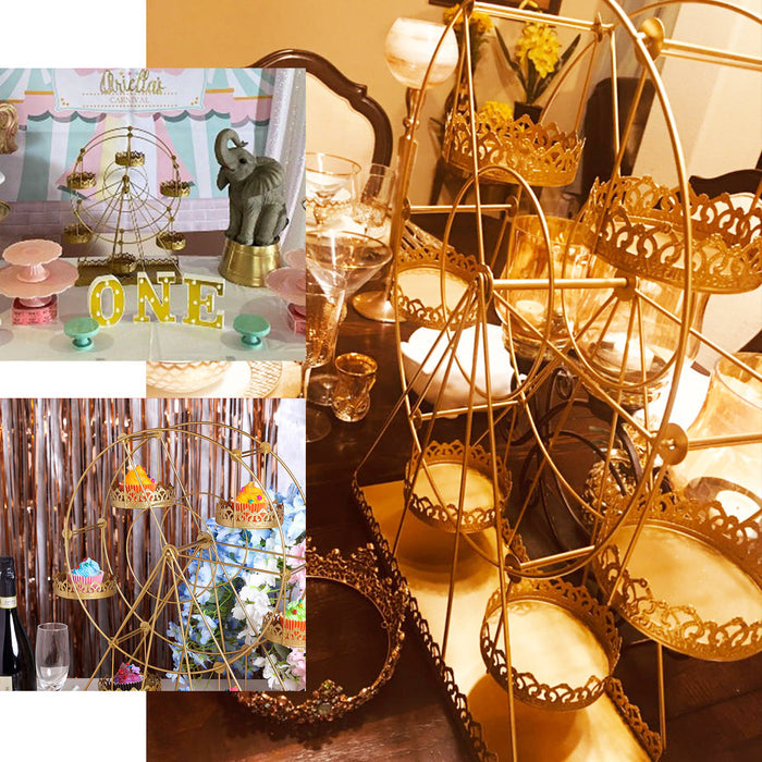23" Gold Metal Large Rotating Ferris Wheel Cupcake Stand Dessert Holder