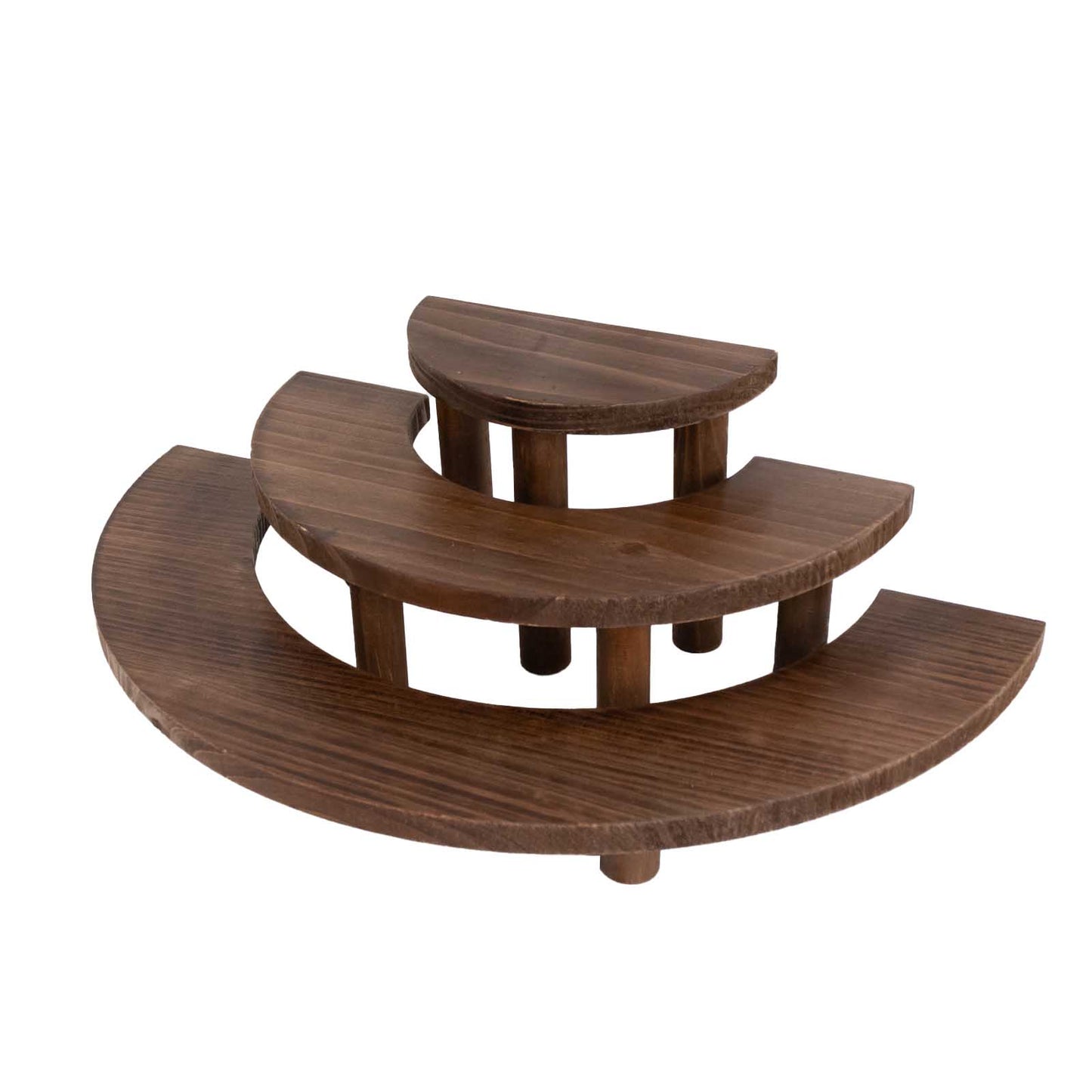Set of 3 Rustic Brown Wood 3-Tier Semicircle Dessert Pedestals, Half Moon Cupcake Display Risers - 7", 13", 18"
