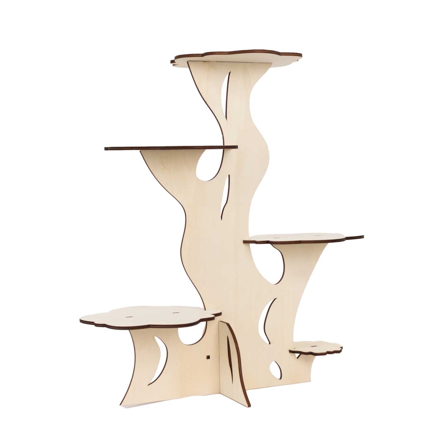 5-Tier Natural Laser Cut Wooden Tree Tower Cupcake Dessert Stand, 19" Tall Rustic Cake Display Stand