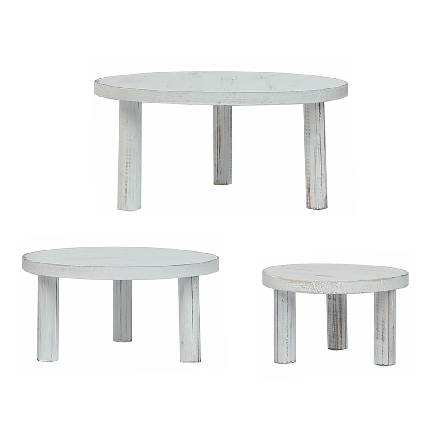 Whitewash wooden pedestal cupcake stands, stackable and rustic, in three sizes. #whtbkgd
