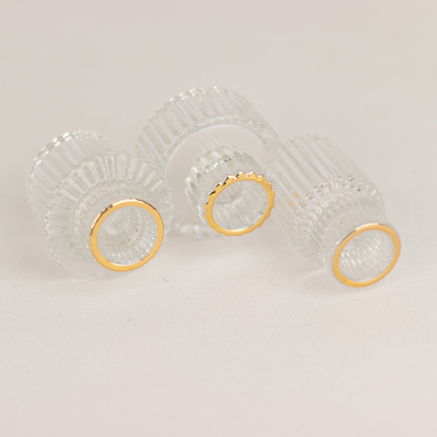 Set of 6 Clear Ribbed Crystal Glass 3" Taper Candle Holders With Gold Rim, Reversible Mini Votive Tealight Candle Stands