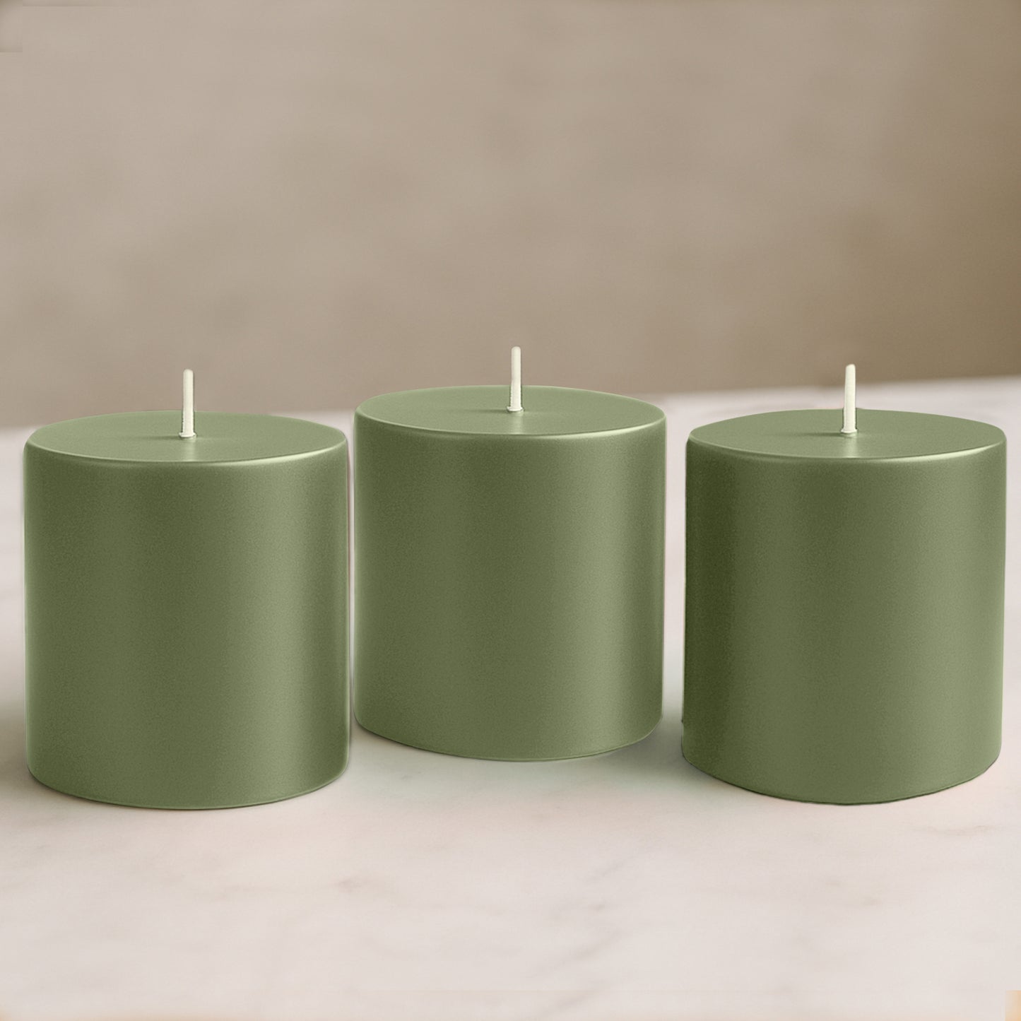 6-Pack Unscented Dripless Pillar Candles – 3"x3" Dusty Sage Green Paraffin Wax with Smokeless Cotton Wicks, Clean & Long-Lasting 30-Hour Burn