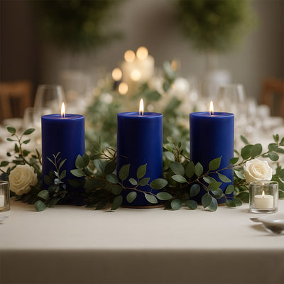 Décor ideas using Navy Blue pillar candles Décor ideas using Navy Blue pillar candles
