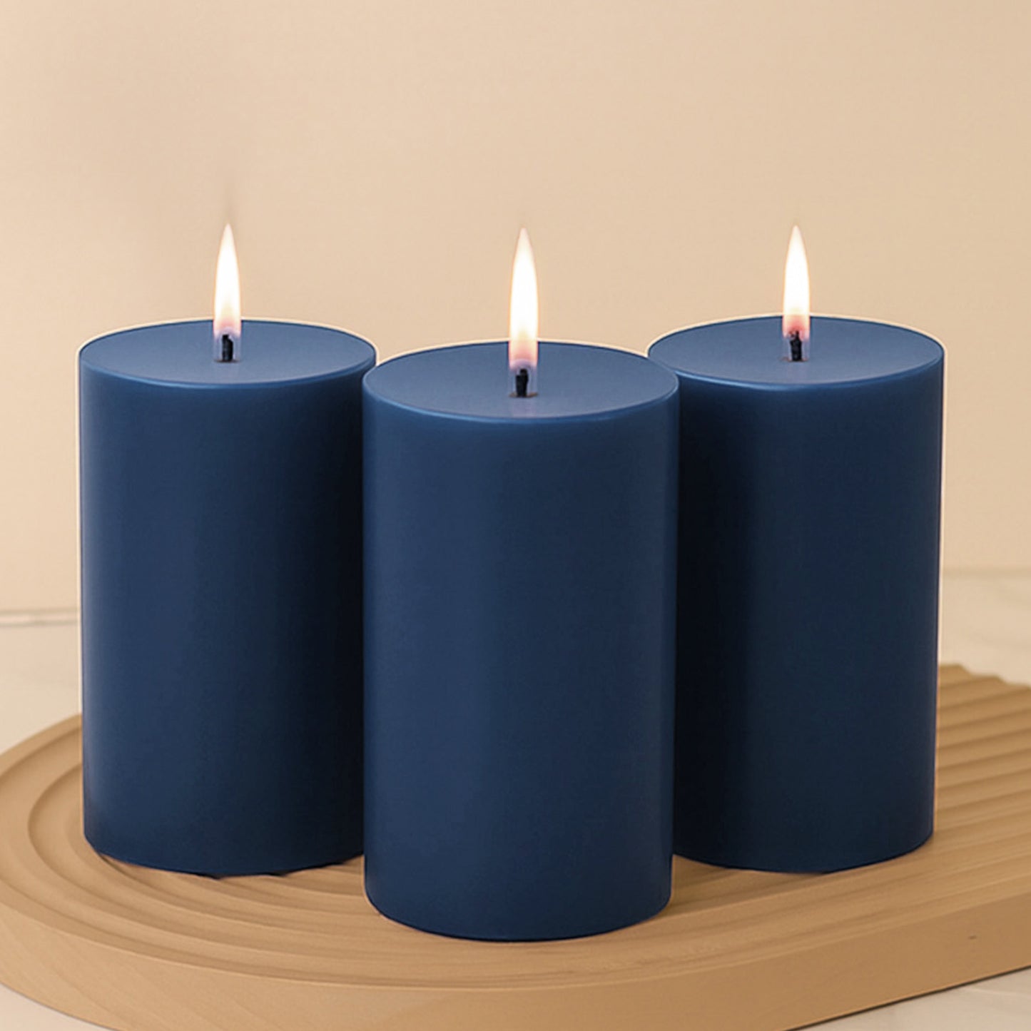 6-Pack Unscented Dripless Pillar Candles – 3"x6" Navy Blue Paraffin Wax with Smokeless Cotton Wicks, Clean & Long-Lasting 60-Hour Burn